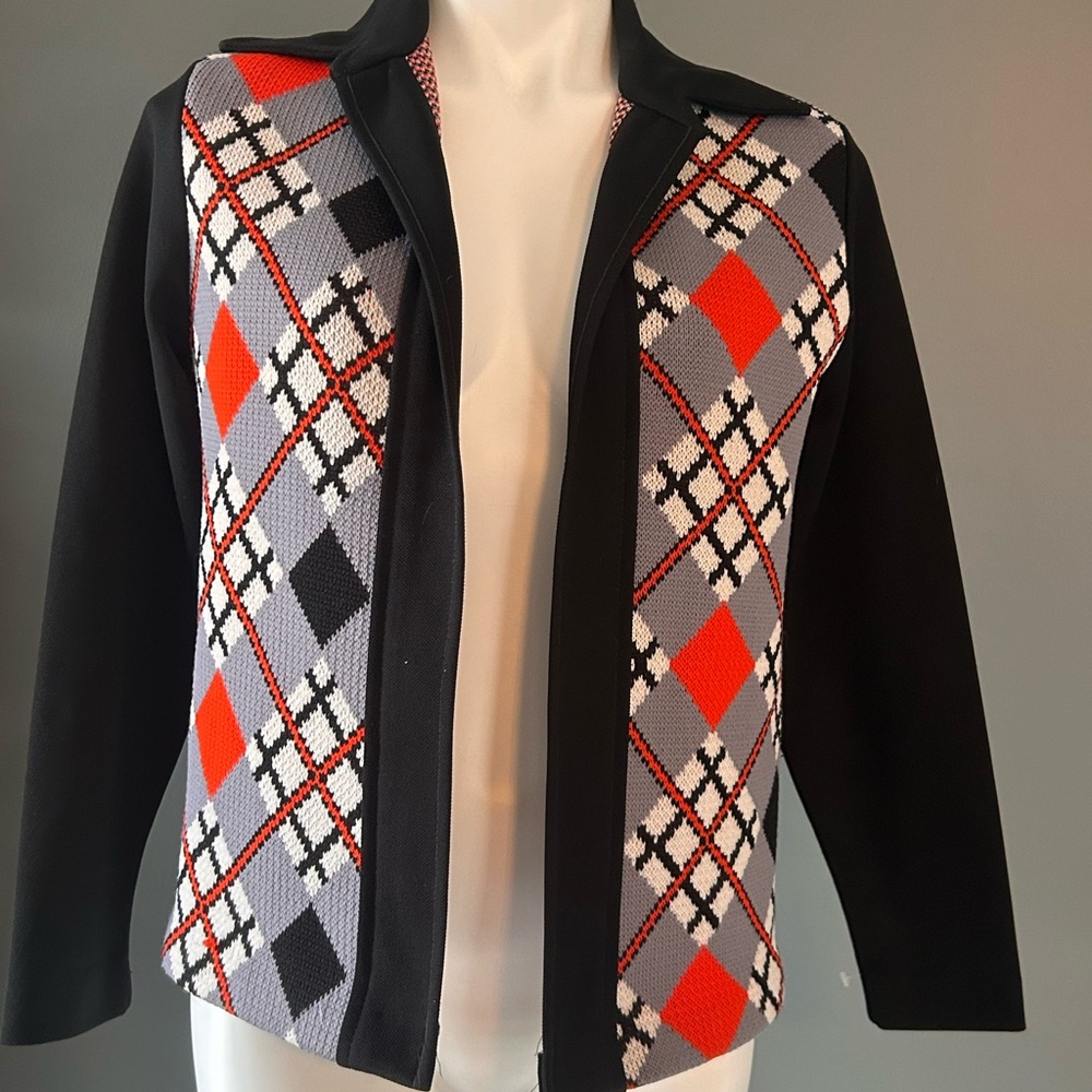 Vintage Stylish Black and orange Argyle Women's Jacket
